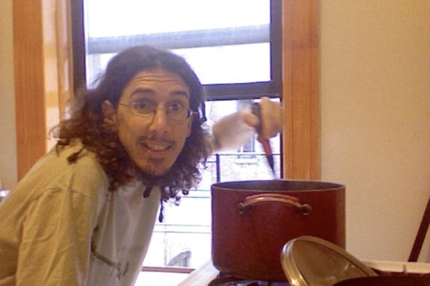 Local Freegan Gio Andollo gets to work cooking soup immediately after reporting from Central Casting